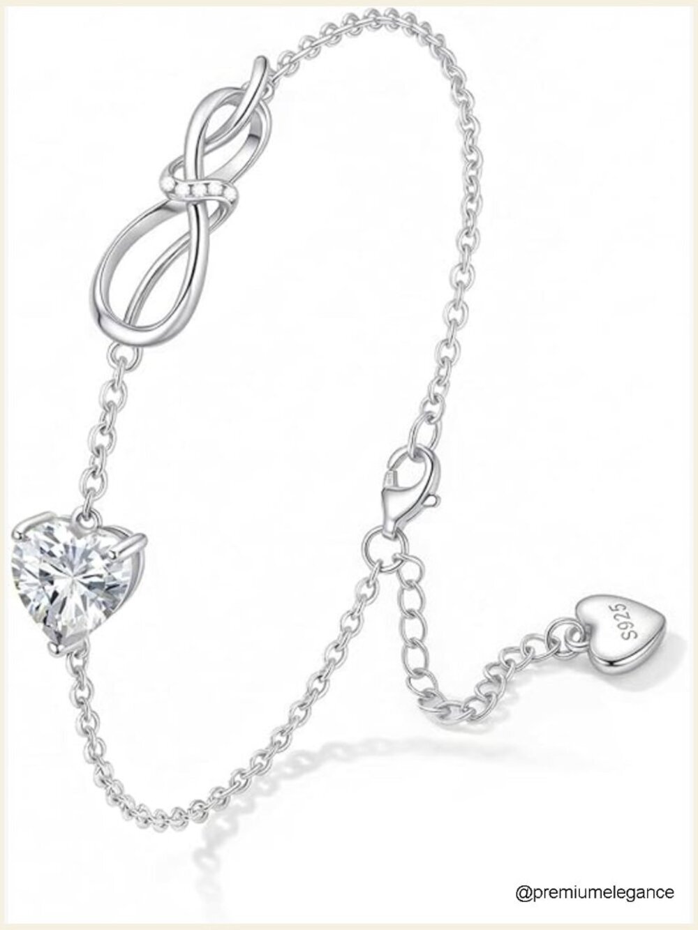 Infinity Heart Birthstone Bracelet 18K White Gold Over S925 Silver Dainty Charm